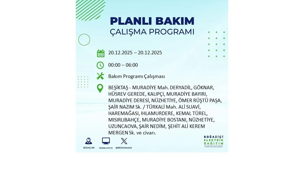 20 Aralık İstanbul elektrik kesintisi 