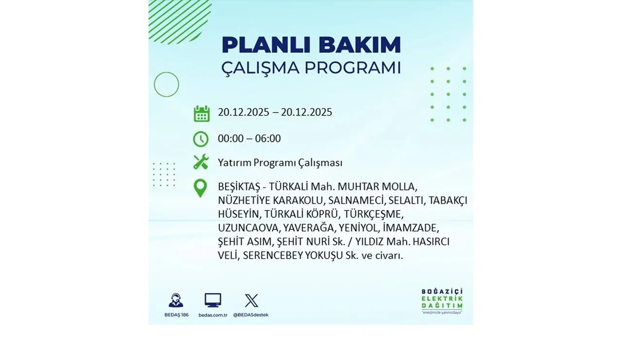 20 Aralık İstanbul elektrik kesintisi 