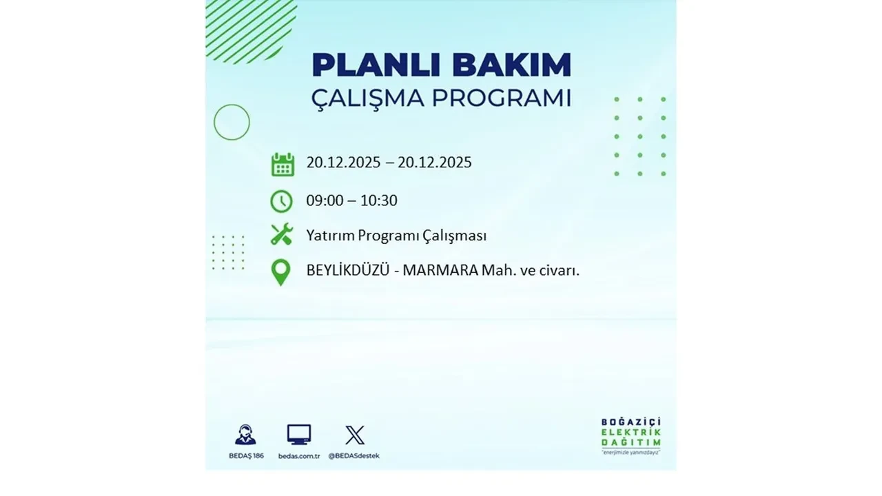 20 Aralık İstanbul elektrik kesintisi 