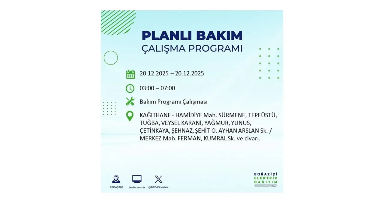20 Aralık İstanbul elektrik kesintisi 
