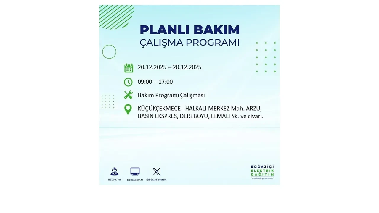 20 Aralık İstanbul elektrik kesintisi 