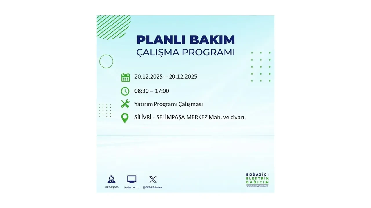 20 Aralık İstanbul elektrik kesintisi 