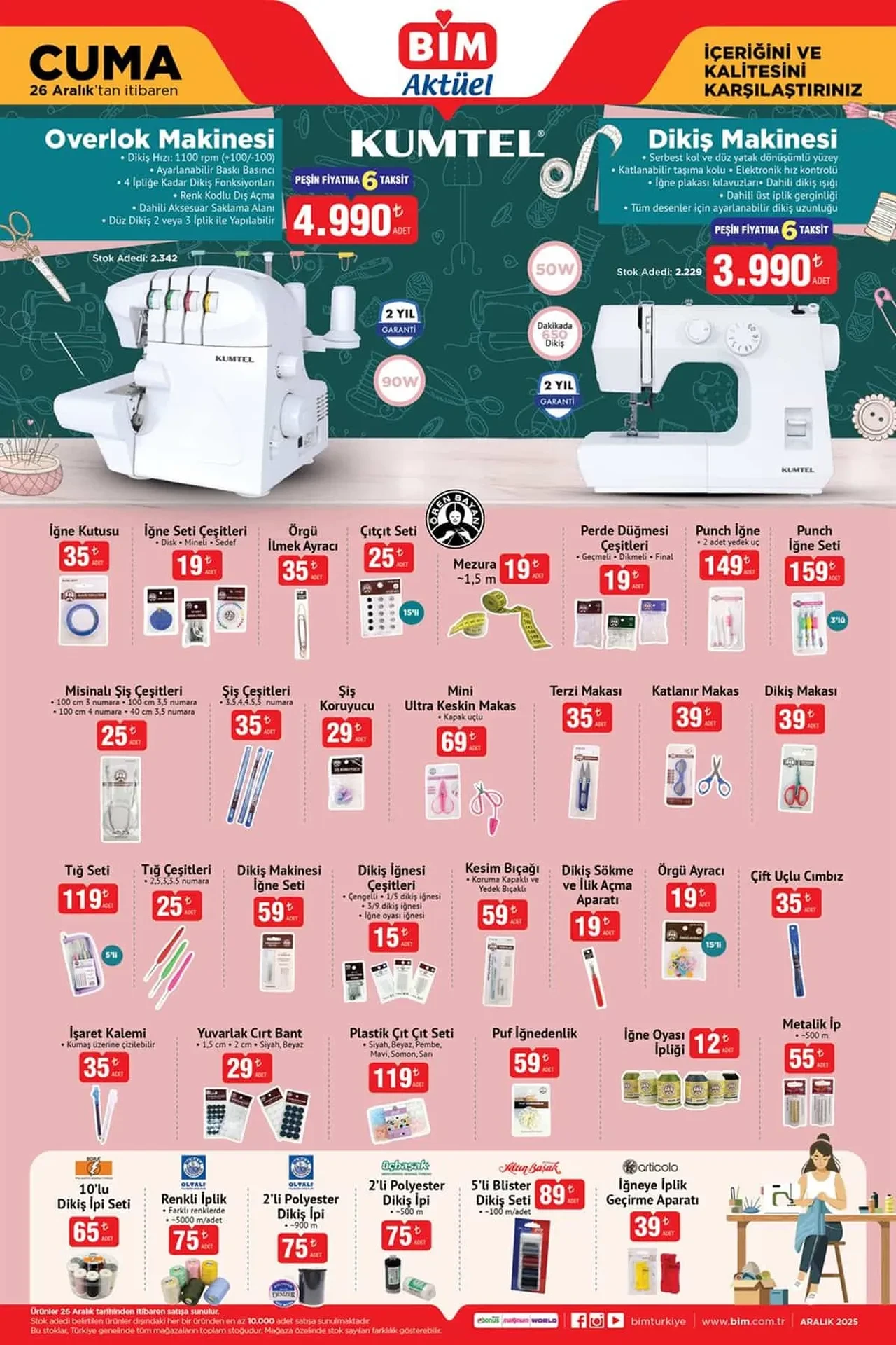 BİM 26 Aralık aktüel ürünler kataloğu 2025 belli oldu: Dikiş, overlok ve pop corn makinesi, elektrikli ocak ve süpürge geliyor