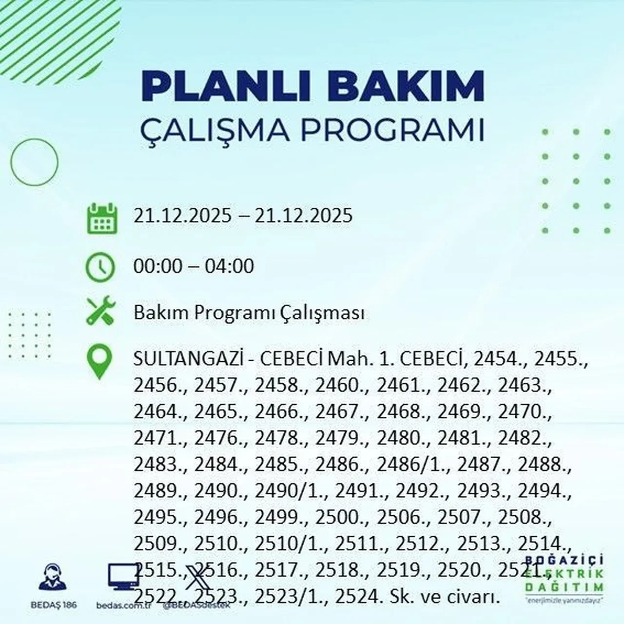 21 Aralık İstanbul elektrik kesintisi 