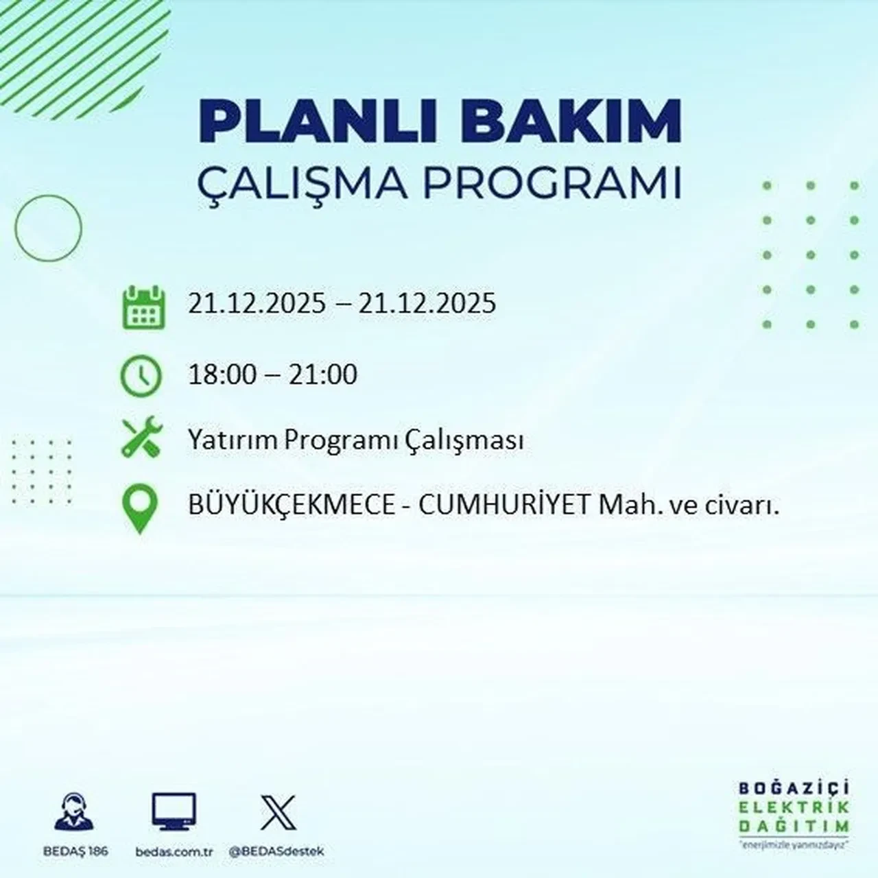 21 Aralık İstanbul elektrik kesintisi 