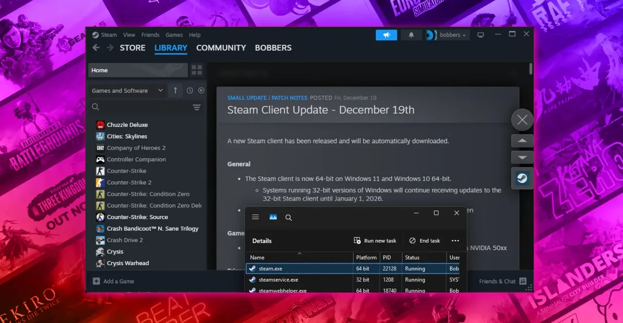 Steam 64-bit dönemine resmen geçiş yaptı: 32-bit Windows desteği sona eriyor