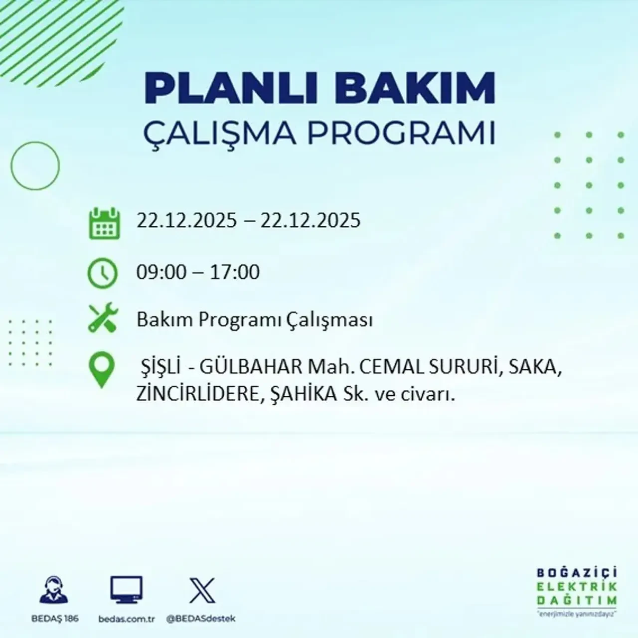 22 Aralık İstanbul elektrik kesintisi 