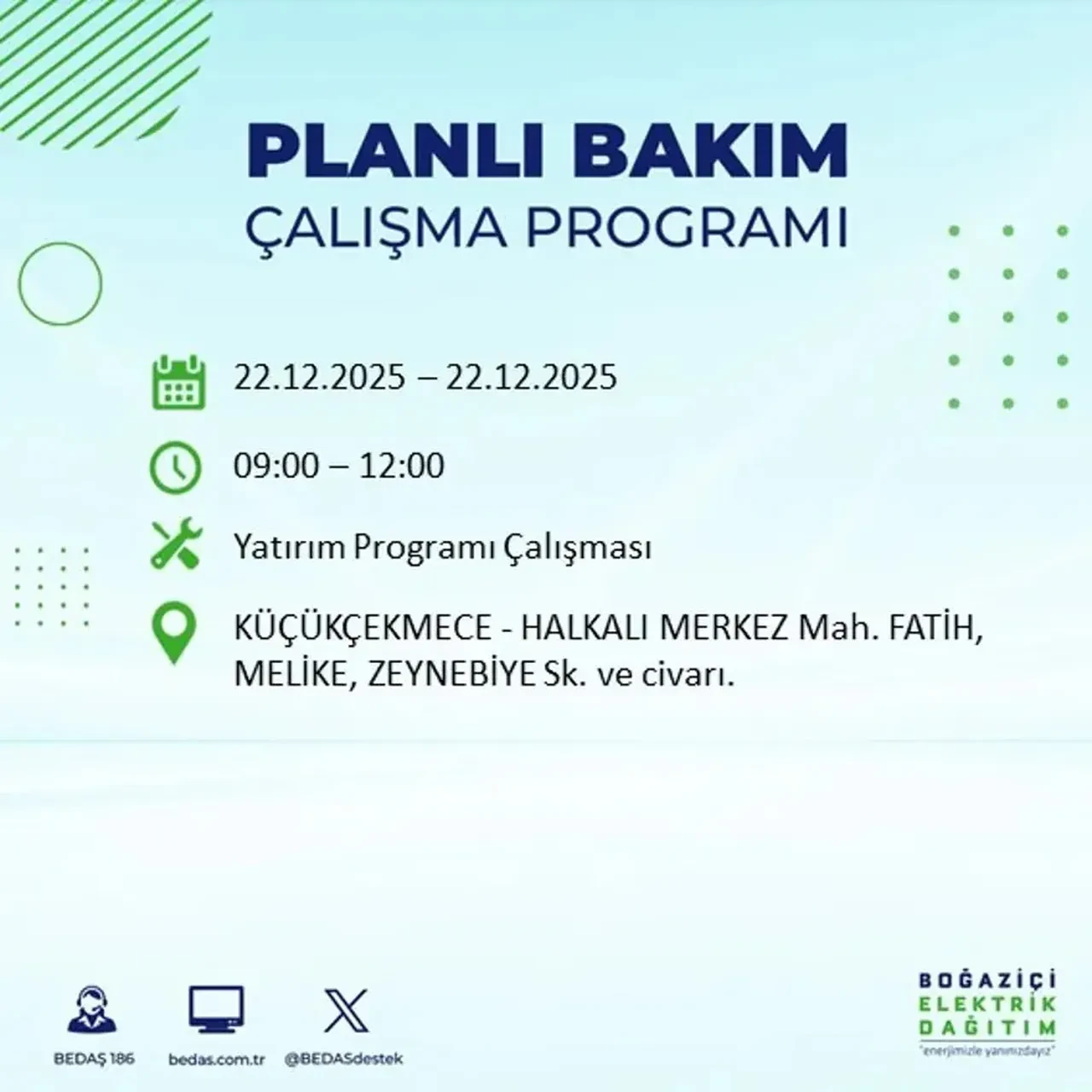 22 Aralık İstanbul elektrik kesintisi 