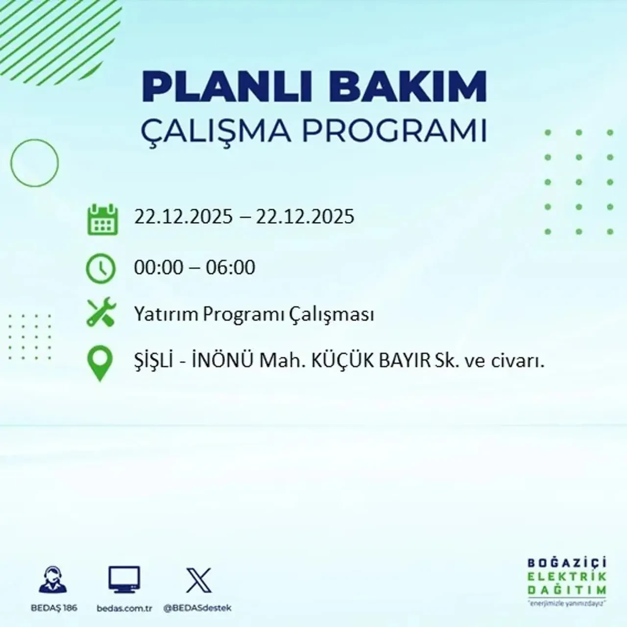 22 Aralık İstanbul elektrik kesintisi 