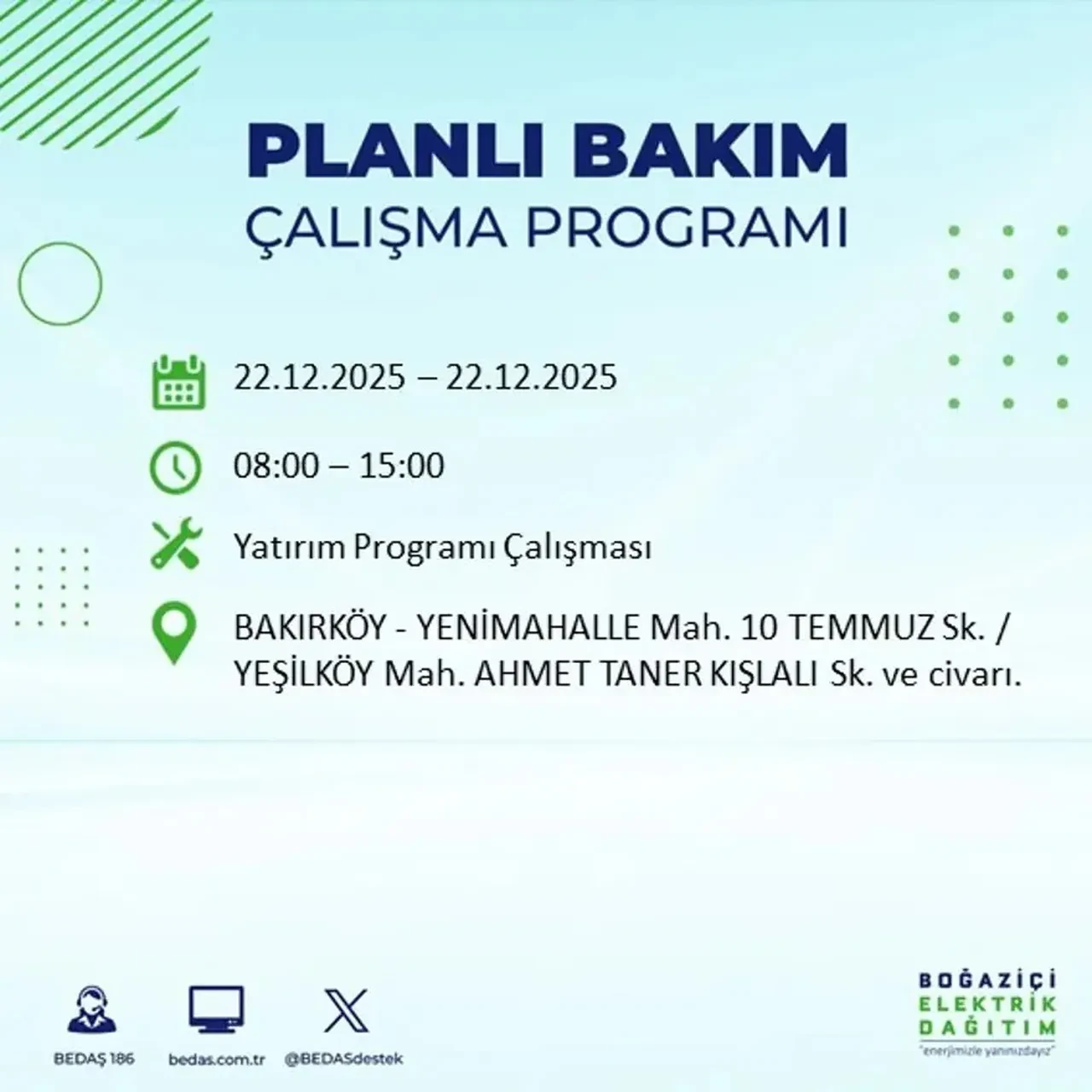 22 Aralık İstanbul elektrik kesintisi 