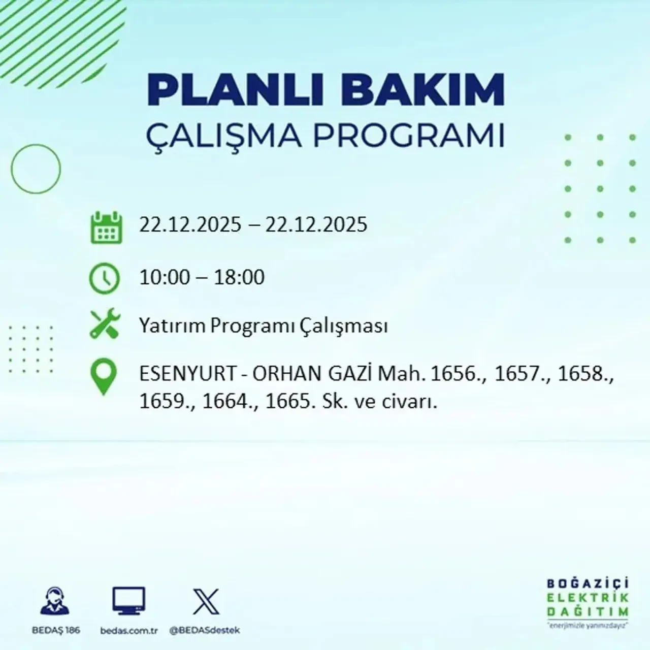 22 Aralık İstanbul elektrik kesintisi 