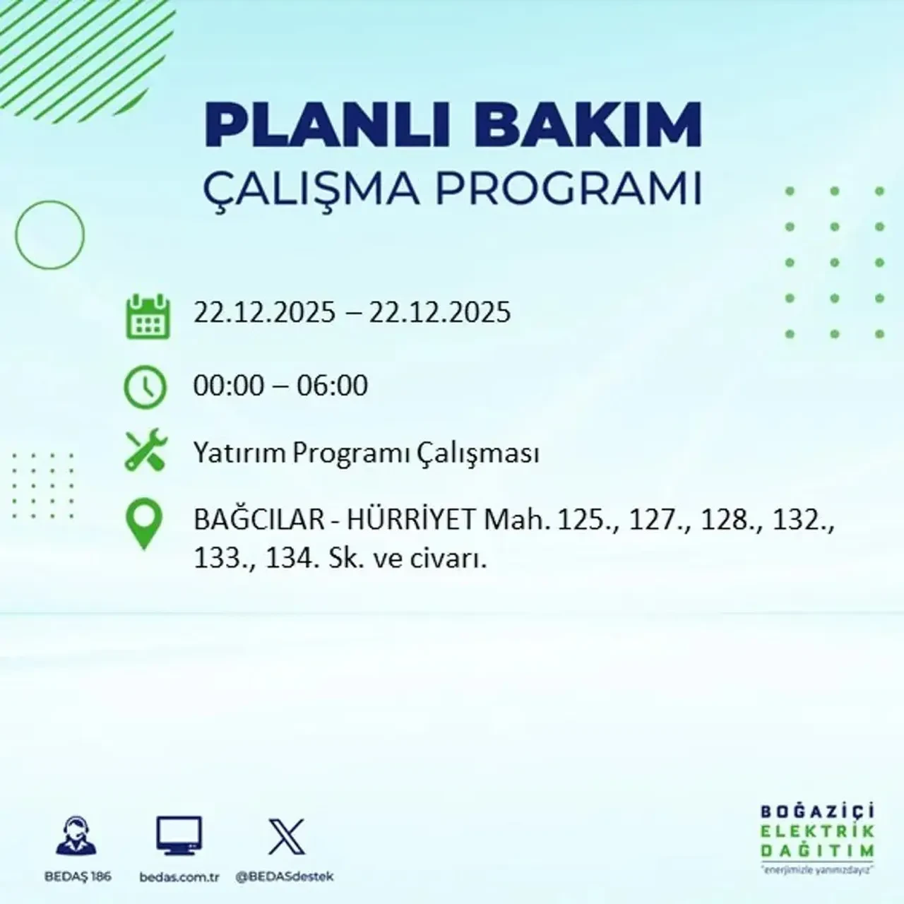 22 Aralık İstanbul elektrik kesintisi 