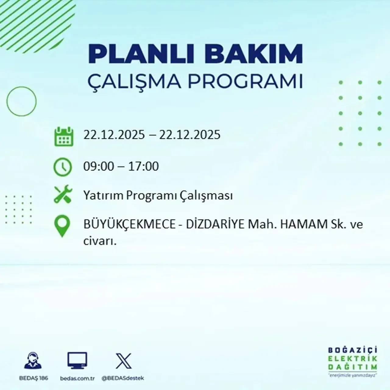 22 Aralık İstanbul elektrik kesintisi 
