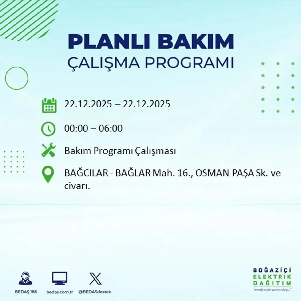 22 Aralık İstanbul elektrik kesintisi 