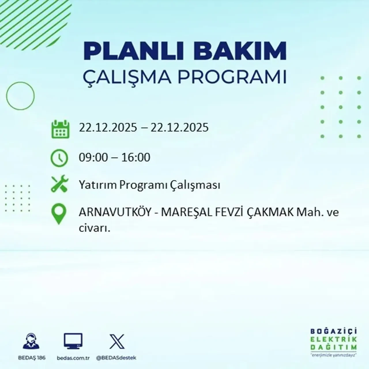 22 Aralık İstanbul elektrik kesintisi 
