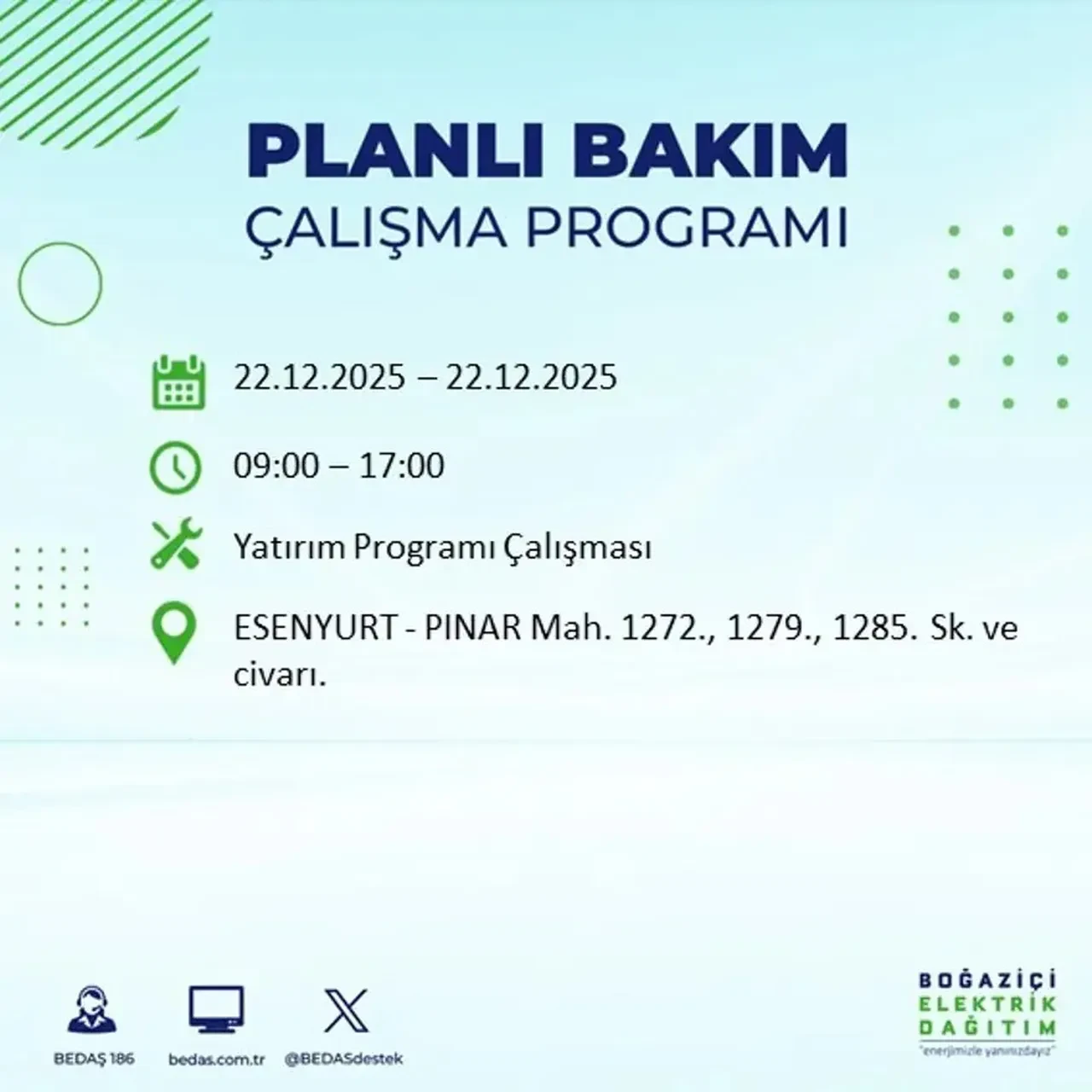 22 Aralık İstanbul elektrik kesintisi 