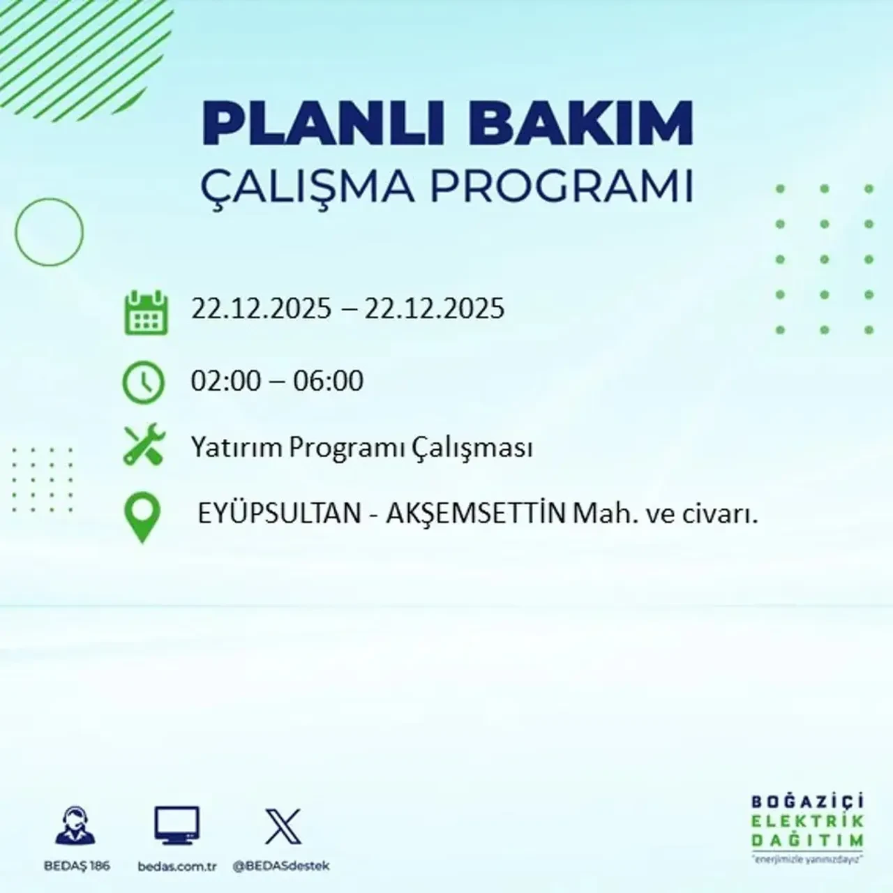 22 Aralık İstanbul elektrik kesintisi 