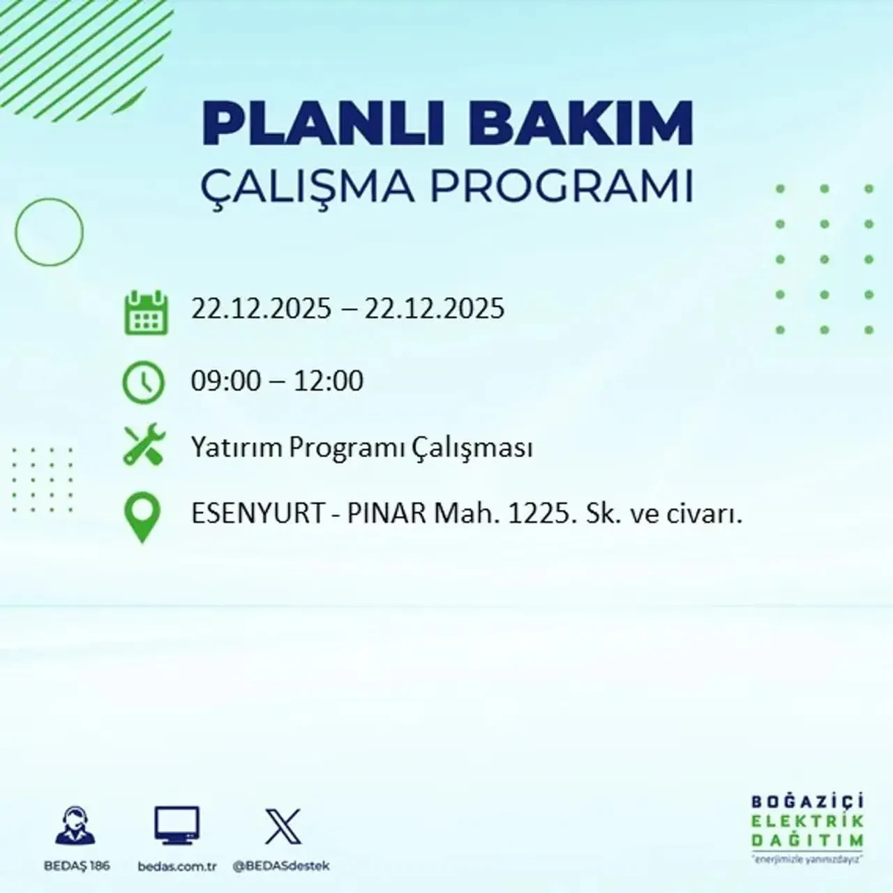 22 Aralık İstanbul elektrik kesintisi 