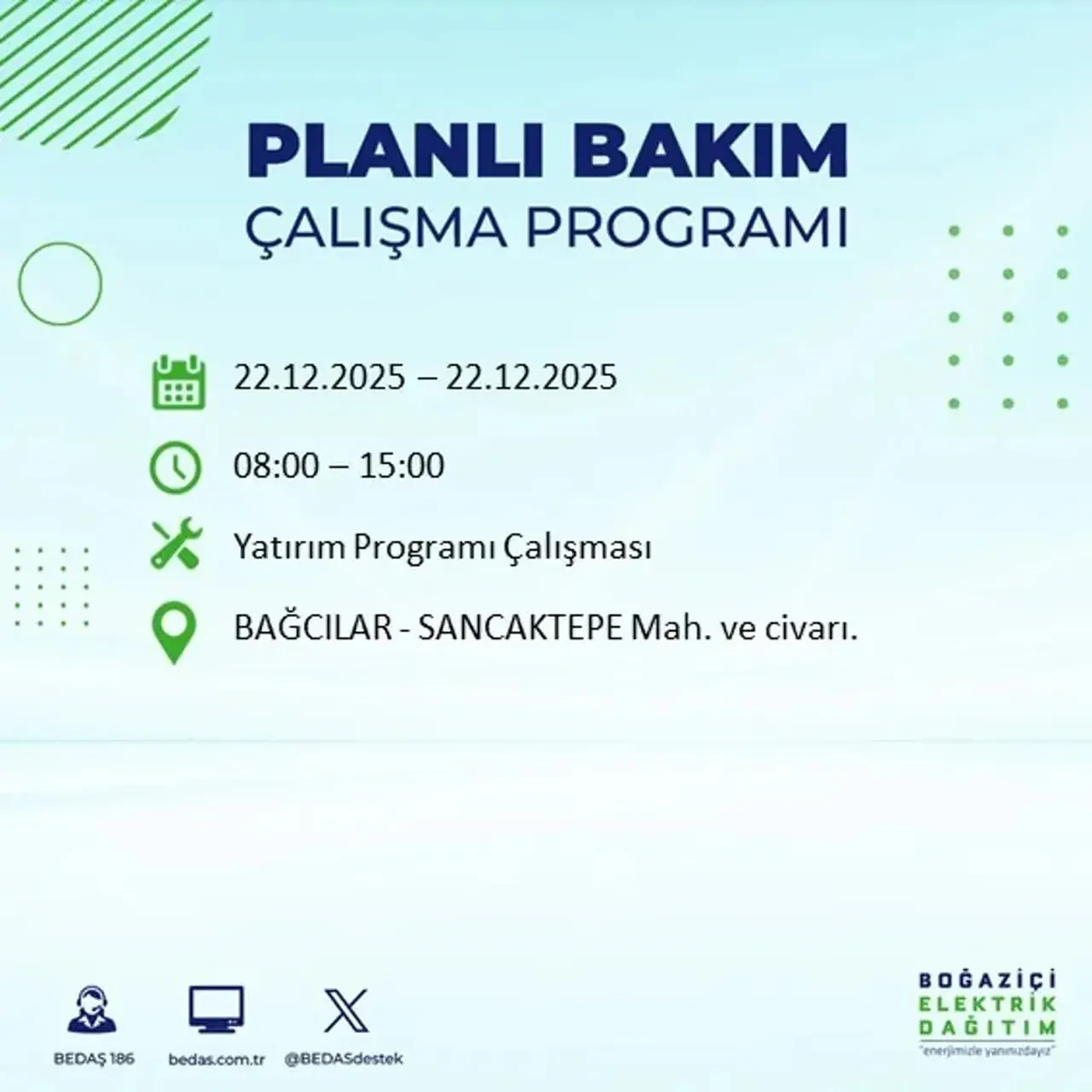 22 Aralık İstanbul elektrik kesintisi 