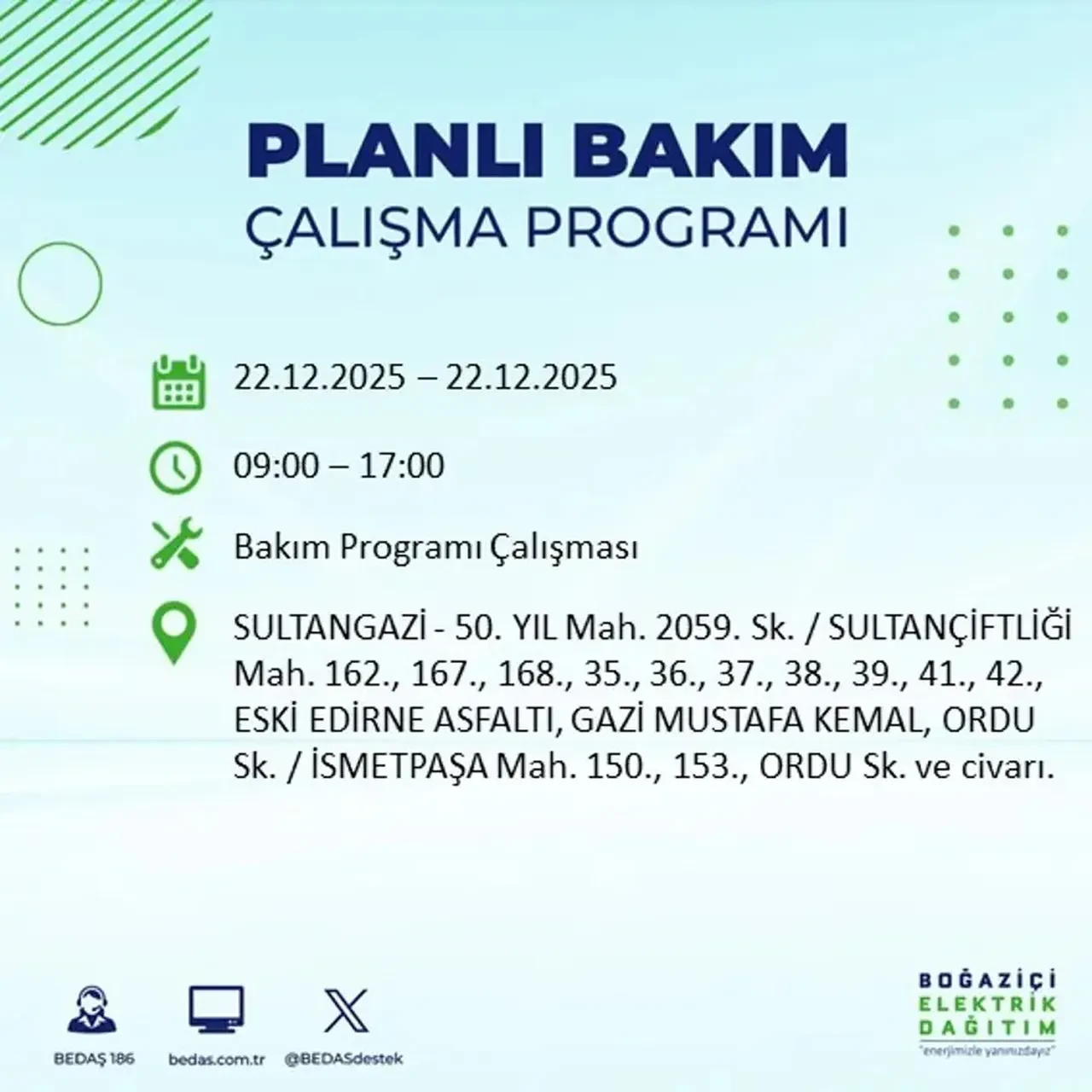 22 Aralık İstanbul elektrik kesintisi 