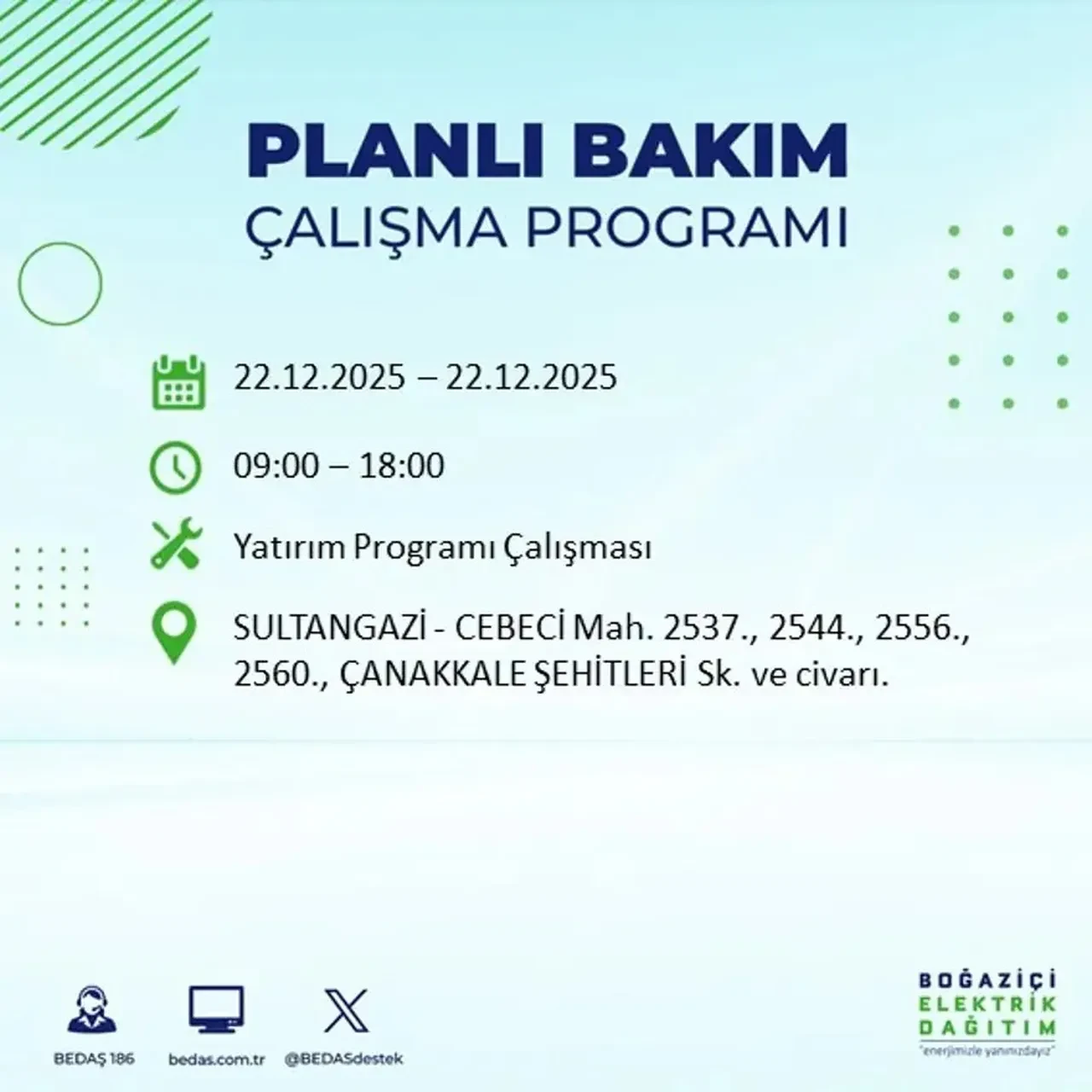 22 Aralık İstanbul elektrik kesintisi 