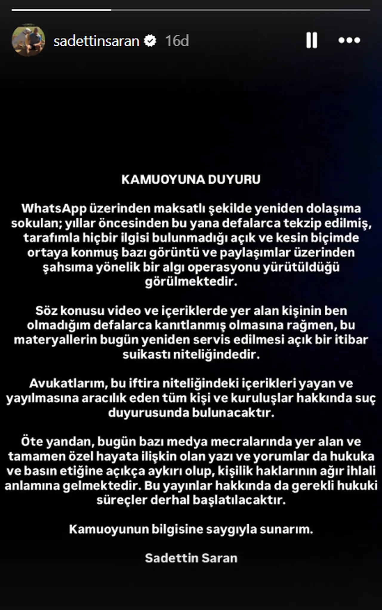 Sadettin Saran'dan açıklama geldi! 'Algı operasyonu'