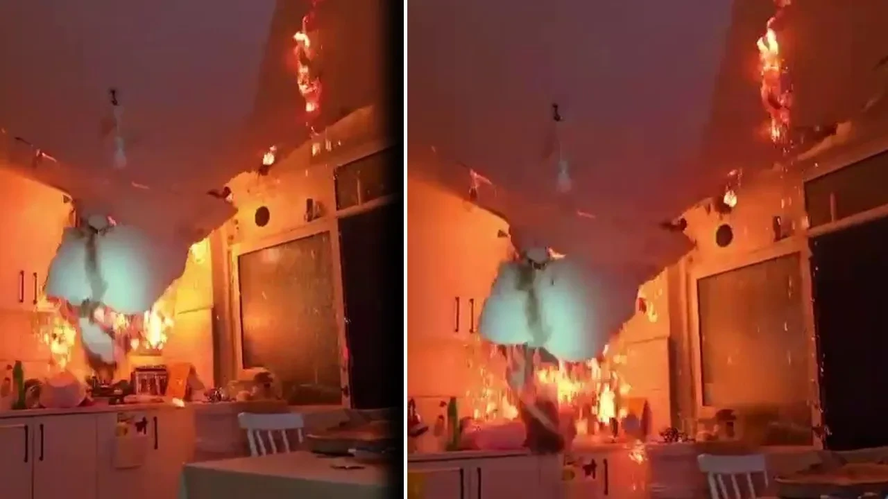 Yangında tavan çöktü, itfaiye ekipleri ölümden döndü! Korku dolu anlar kamerada 