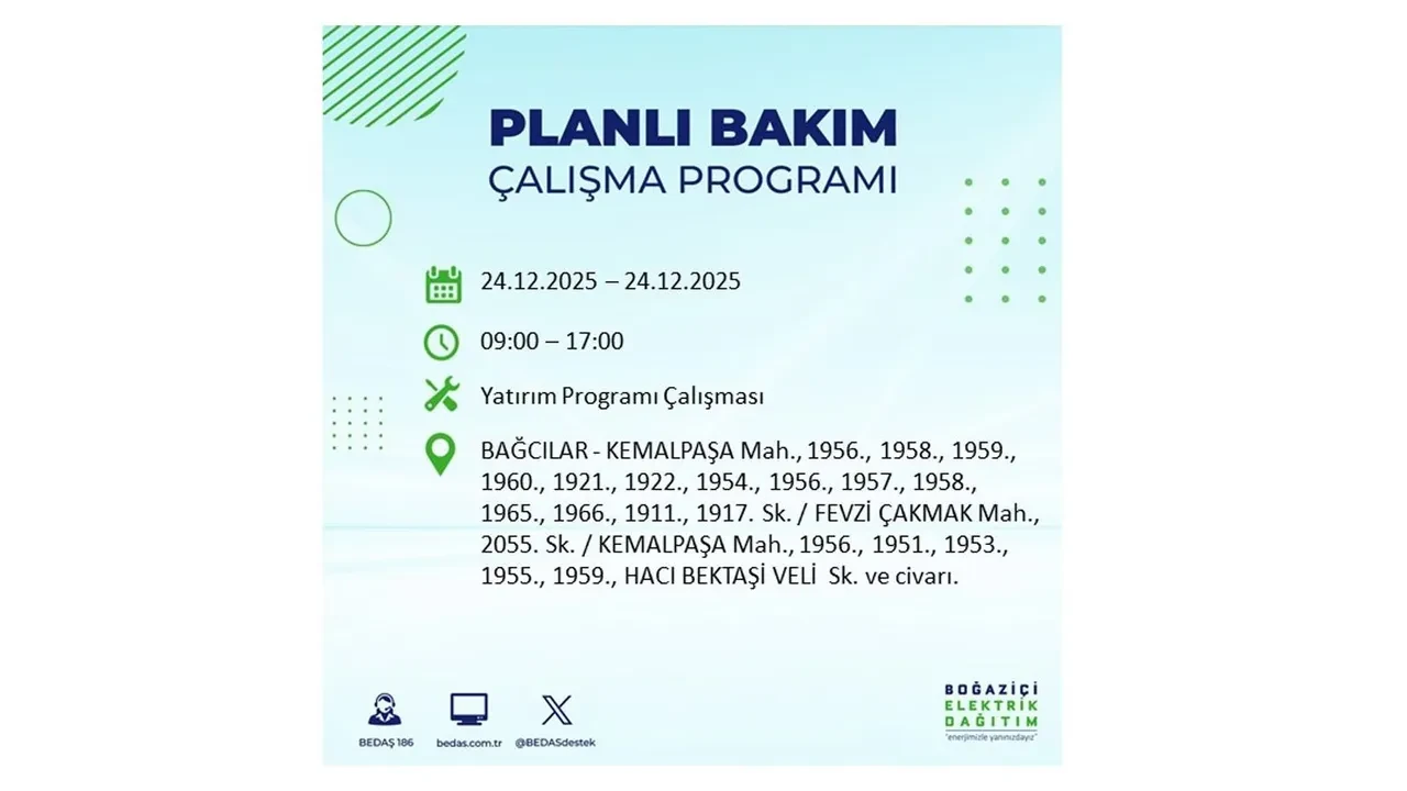 BEDAŞ’tan 21 ilçeye uyarı! Saatlerce elektrik gelmeyecek: İşte 24 Aralık İstanbul elektrik kesintisi rehberi
