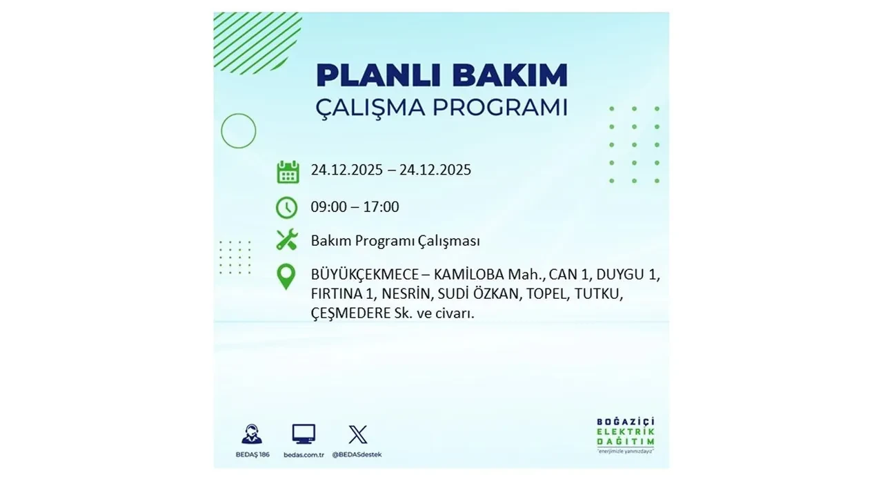 BEDAŞ’tan 21 ilçeye uyarı! Saatlerce elektrik gelmeyecek: İşte 24 Aralık İstanbul elektrik kesintisi rehberi
