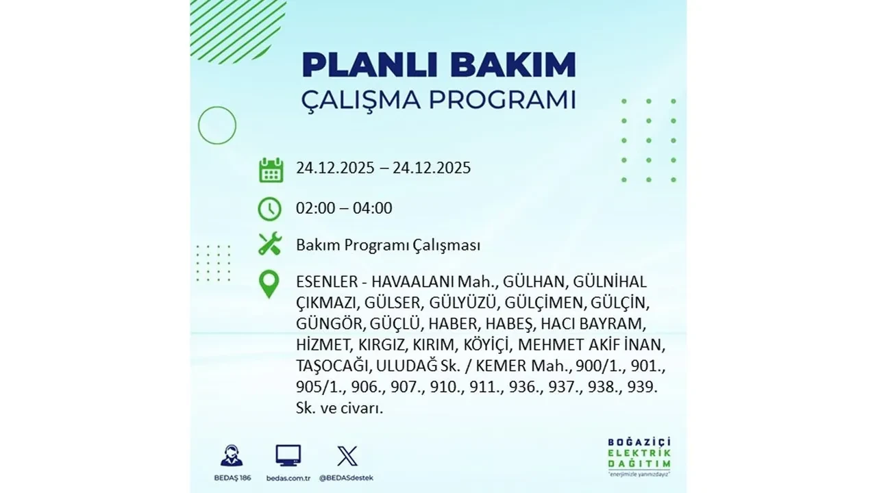 BEDAŞ’tan 21 ilçeye uyarı! Saatlerce elektrik gelmeyecek: İşte 24 Aralık İstanbul elektrik kesintisi rehberi