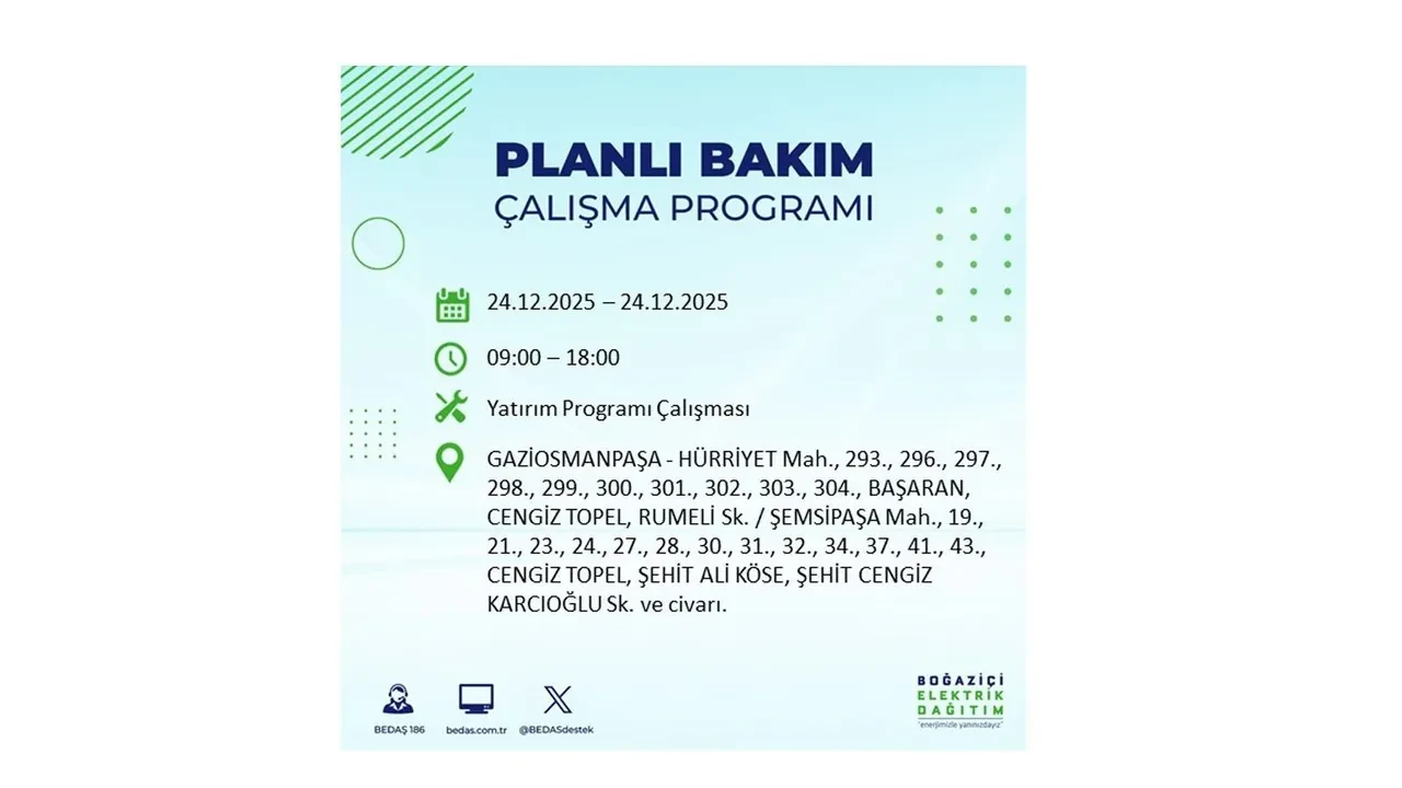 BEDAŞ’tan 21 ilçeye uyarı! Saatlerce elektrik gelmeyecek: İşte 24 Aralık İstanbul elektrik kesintisi rehberi