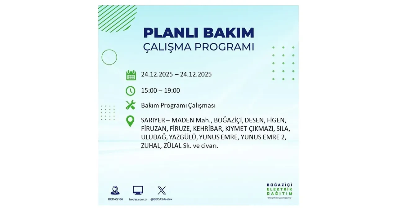 BEDAŞ’tan 21 ilçeye uyarı! Saatlerce elektrik gelmeyecek: İşte 24 Aralık İstanbul elektrik kesintisi rehberi