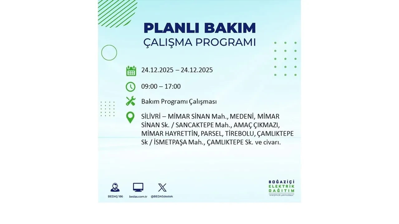 BEDAŞ’tan 21 ilçeye uyarı! Saatlerce elektrik gelmeyecek: İşte 24 Aralık İstanbul elektrik kesintisi rehberi
