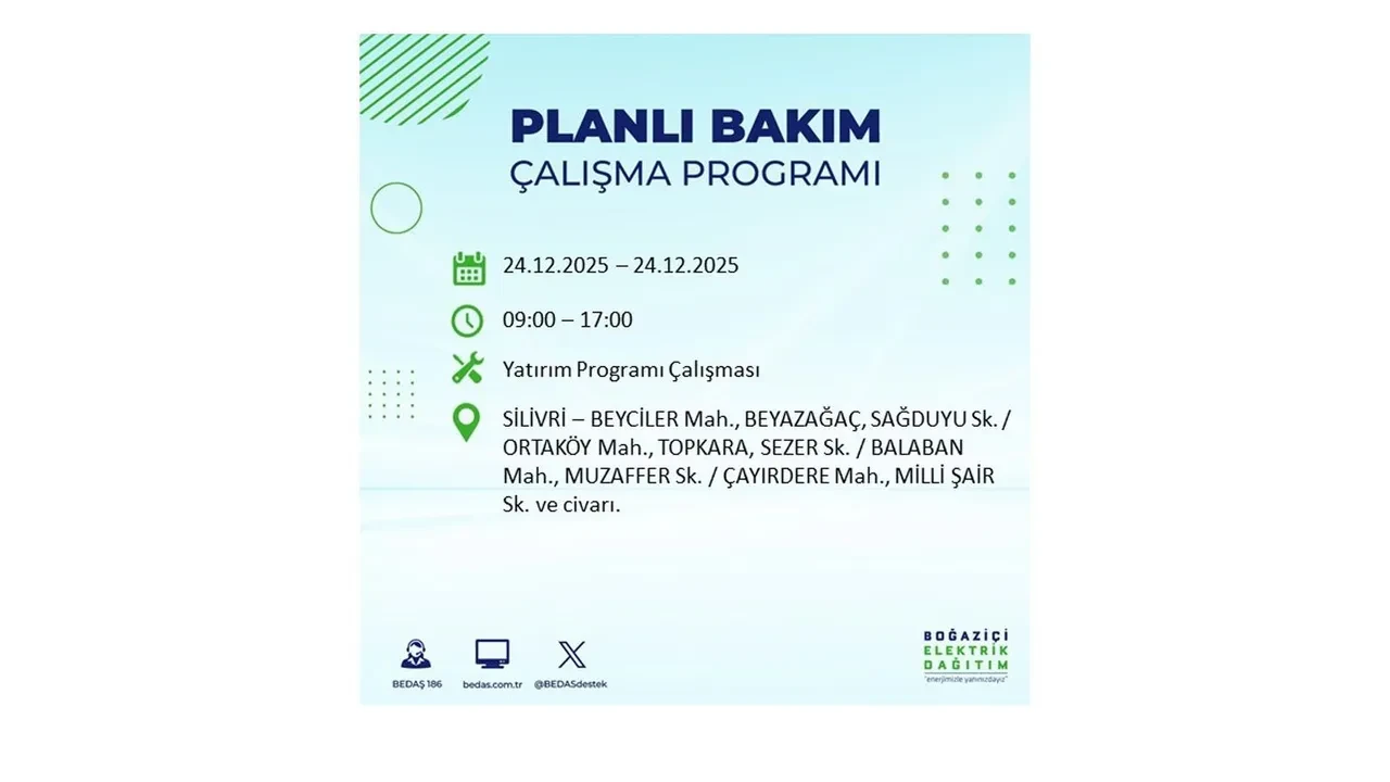 BEDAŞ’tan 21 ilçeye uyarı! Saatlerce elektrik gelmeyecek: İşte 24 Aralık İstanbul elektrik kesintisi rehberi