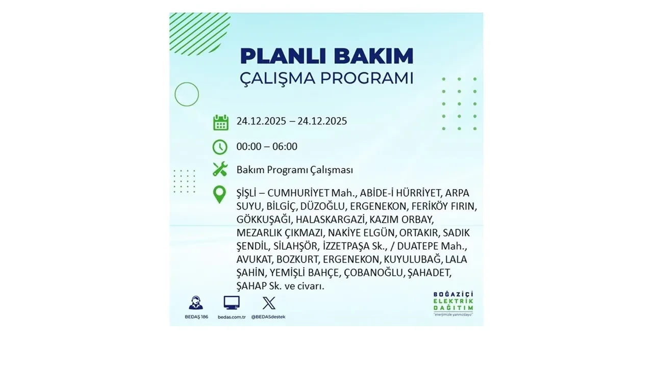 BEDAŞ’tan 21 ilçeye uyarı! Saatlerce elektrik gelmeyecek: İşte 24 Aralık İstanbul elektrik kesintisi rehberi
