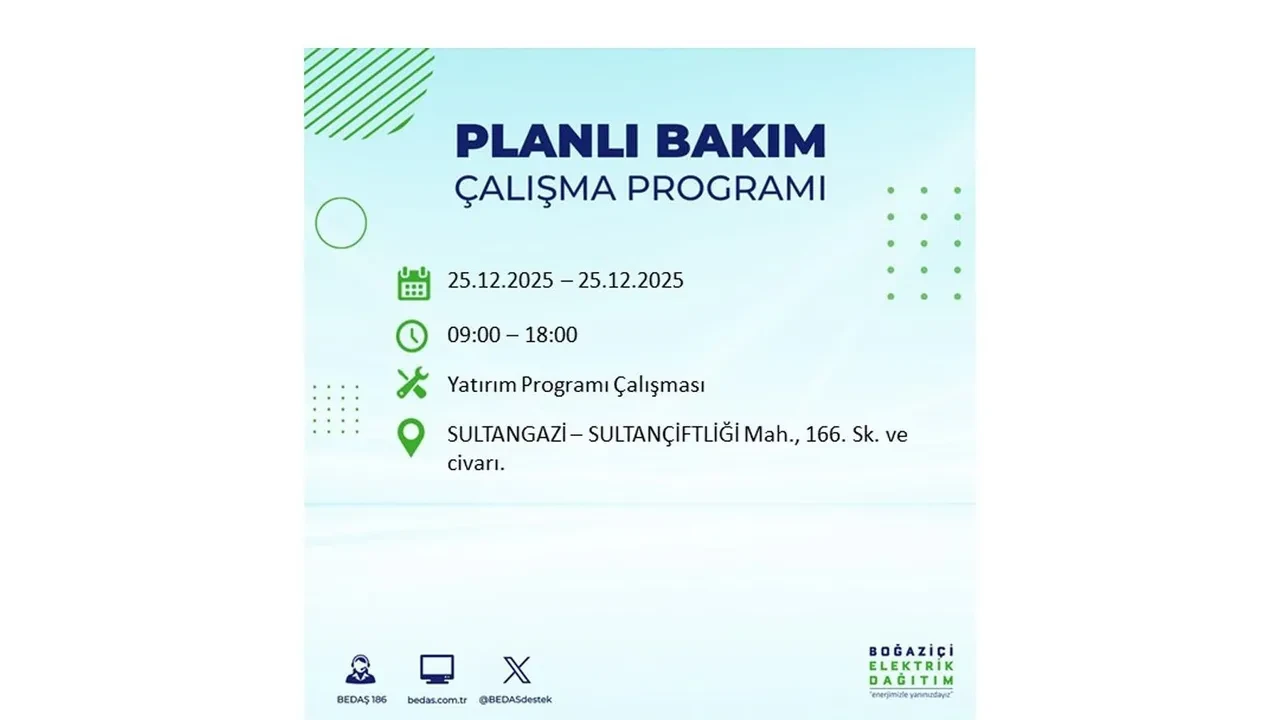 25 Aralık İstanbul elektrik kesintisi duyurusu! BEDAŞ çalışmaları 21 ilçeyi etkileyecek