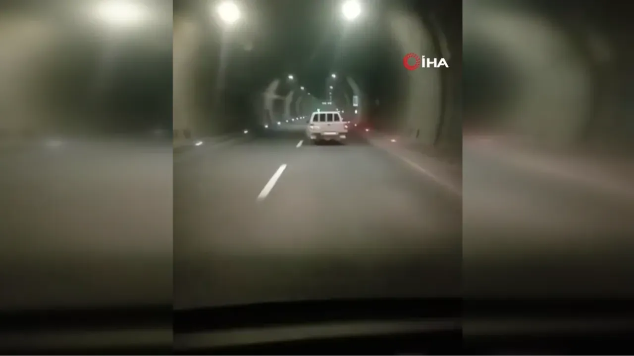 Tünelde korku dolu anlar: Tehlikeli şekilde araç kullandı!