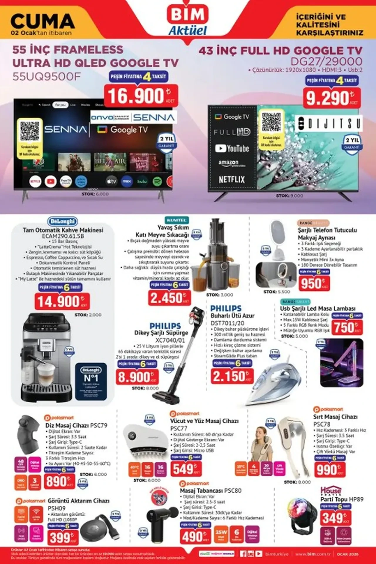 BİM 2 Ocak Aktüel Ürünler Kataloğu 2026 yayımlandı | Ütü, şarjlı süpürge, kazak, meyve sıkacağı ve masa lambası geliyor