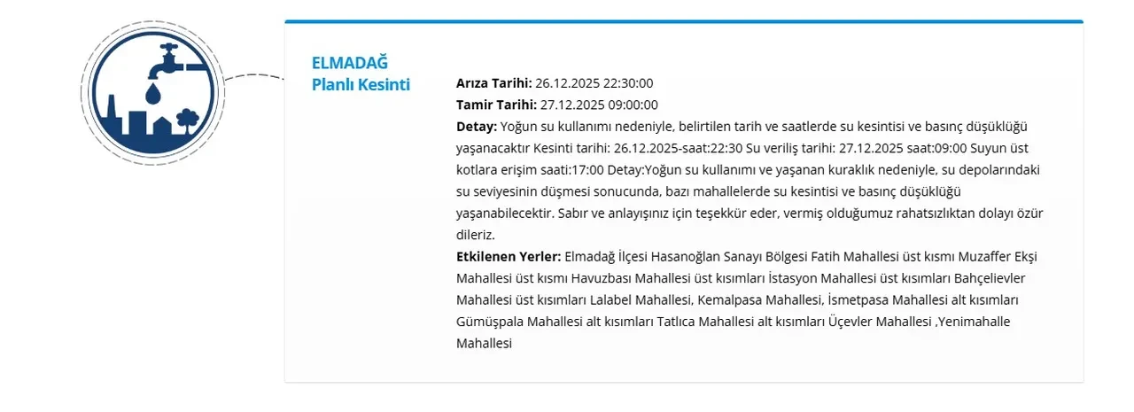 Ankara’da 6 ilçede su kesintisi yaşanacak | 27 Aralık Ankara su kesintisi programı (ASKİ Ankara’da sular ne zaman gelecek)