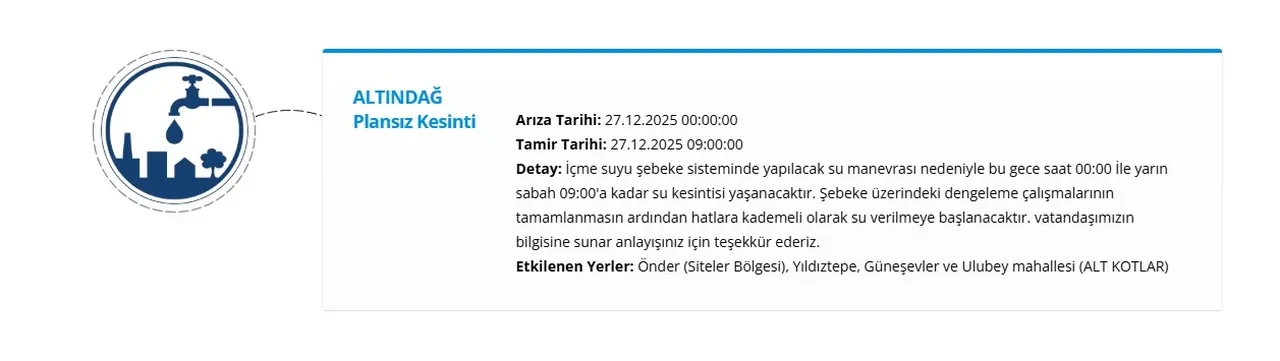 Ankara’da 6 ilçede su kesintisi yaşanacak | 27 Aralık Ankara su kesintisi programı (ASKİ Ankara’da sular ne zaman gelecek)