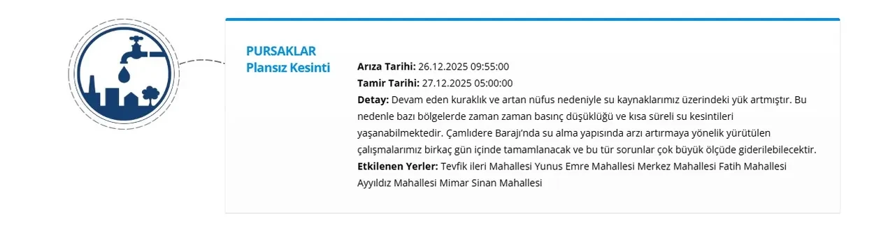 Ankara’da 6 ilçede su kesintisi yaşanacak | 27 Aralık Ankara su kesintisi programı (ASKİ Ankara’da sular ne zaman gelecek)