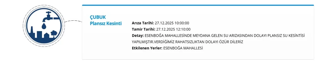 Ankara’da 6 ilçede su kesintisi yaşanacak | 27 Aralık Ankara su kesintisi programı (ASKİ Ankara’da sular ne zaman gelecek)