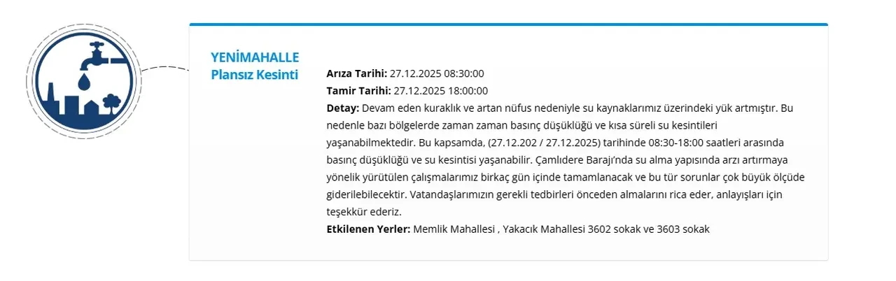 Ankara’da 6 ilçede su kesintisi yaşanacak | 27 Aralık Ankara su kesintisi programı (ASKİ Ankara’da sular ne zaman gelecek)