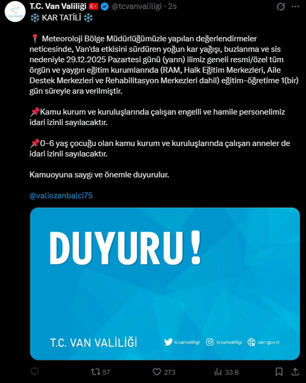 Yarın okullar tatil mi? 29 Aralık Pazartesi hangi illerde okullar tatil edildi? Son dakika il il valilik açıklamaları