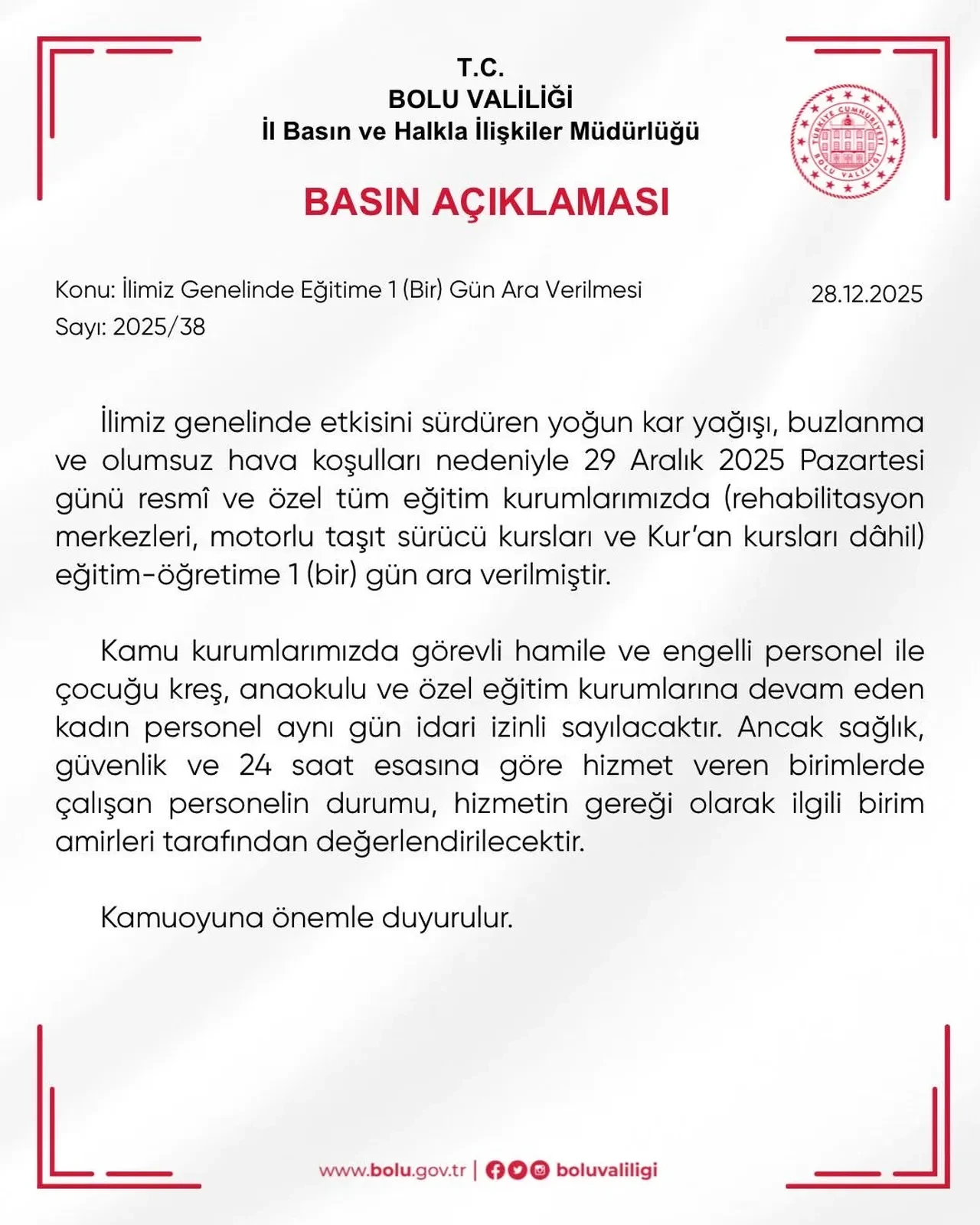 Yarın okullar tatil mi? 29 Aralık Pazartesi hangi illerde okullar tatil edildi? Son dakika il il valilik açıklamaları
