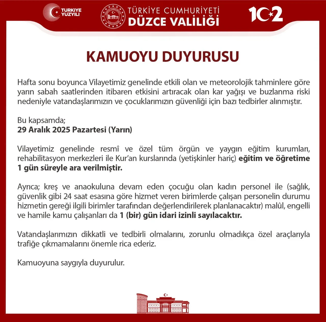 Yarın okullar tatil mi? 29 Aralık Pazartesi hangi illerde okullar tatil edildi? Son dakika il il valilik açıklamaları