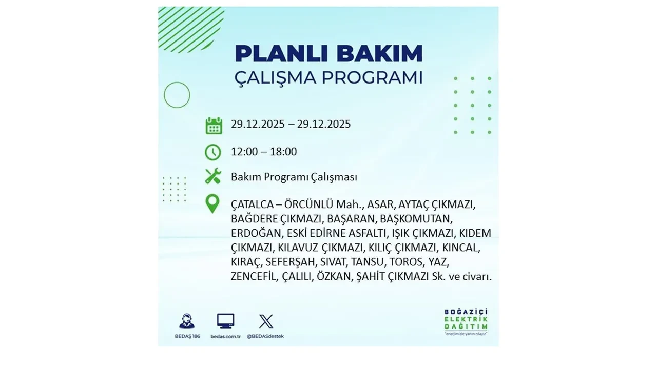 29 Aralık İstanbul elektrik kesintileri listesi! Pazartesi günü 21 ilçede planlı kesinti uygulanacak: İstanbul’da elektrikler saat kaçta gelecek?