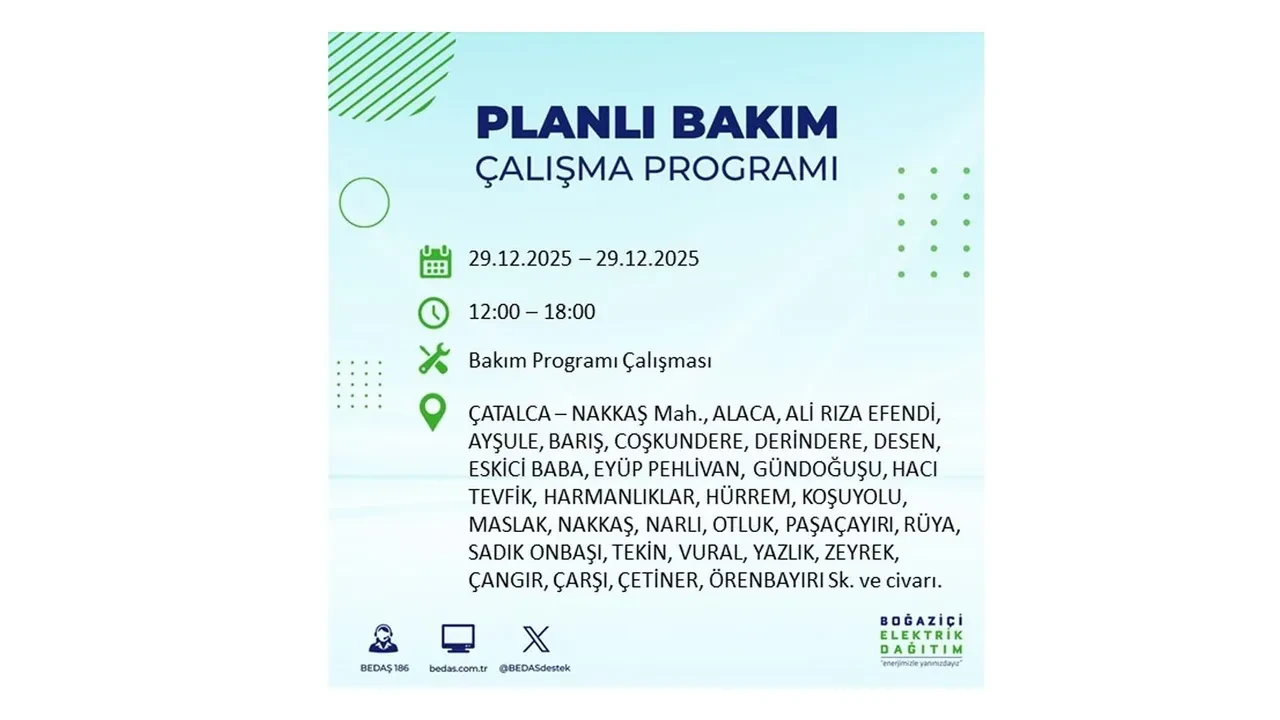 29 Aralık İstanbul elektrik kesintileri listesi! Pazartesi günü 21 ilçede planlı kesinti uygulanacak: İstanbul’da elektrikler saat kaçta gelecek?