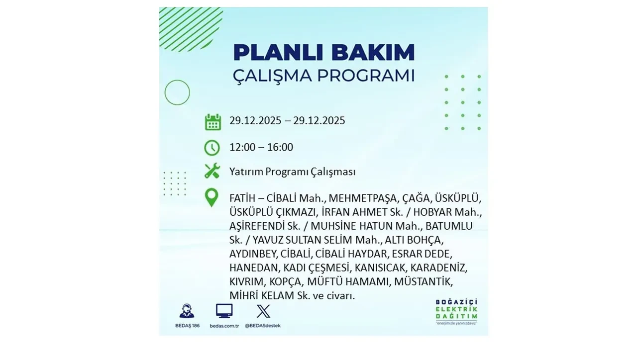 29 Aralık İstanbul elektrik kesintileri listesi! Pazartesi günü 21 ilçede planlı kesinti uygulanacak: İstanbul’da elektrikler saat kaçta gelecek?