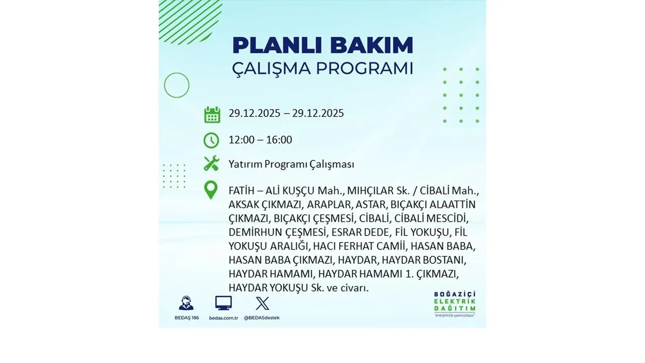29 Aralık İstanbul elektrik kesintileri listesi! Pazartesi günü 21 ilçede planlı kesinti uygulanacak: İstanbul’da elektrikler saat kaçta gelecek?